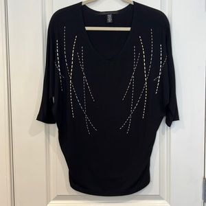 Kenneth Cole, black beaded dolman elbow length sleeve shirt